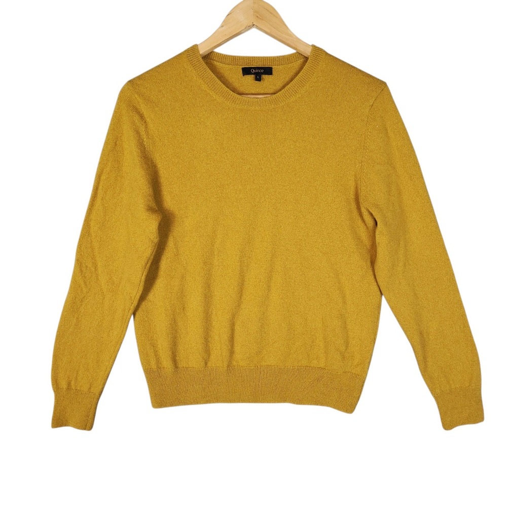 Quince 100% Mongolian Cashmere Sweater Large Spicy Mustard Crewneck